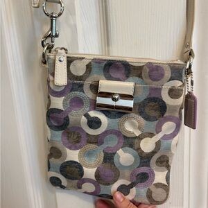 Coach crossbody satchel Crossbody Bag in Cream with Purple & Gray Pattern
